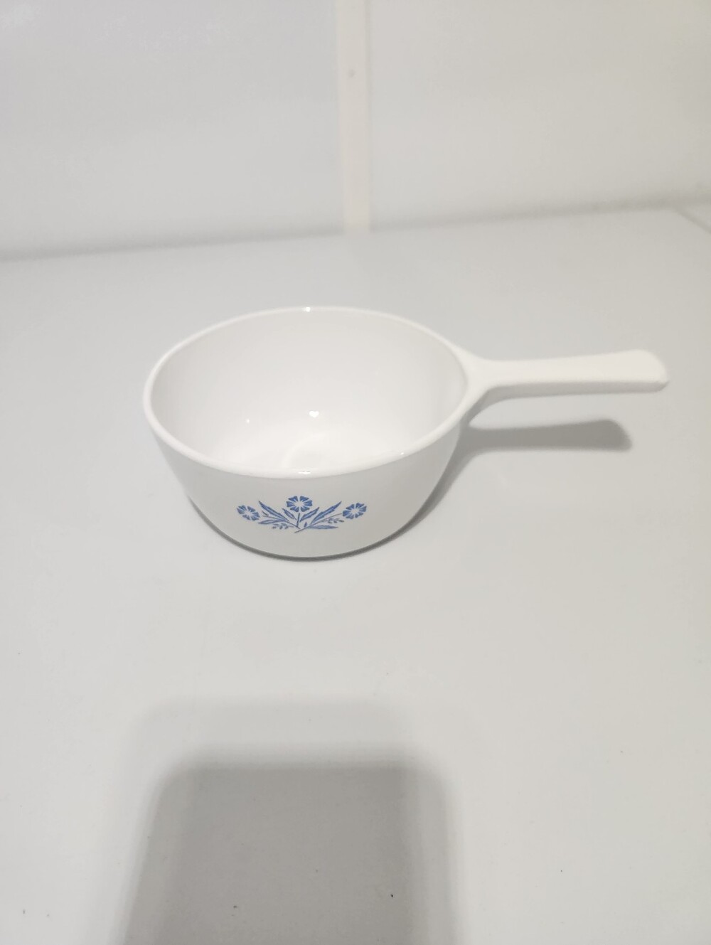 Vintage 1959 Small Corningware White Ceramic Saucepan with Blue Cornflowers
